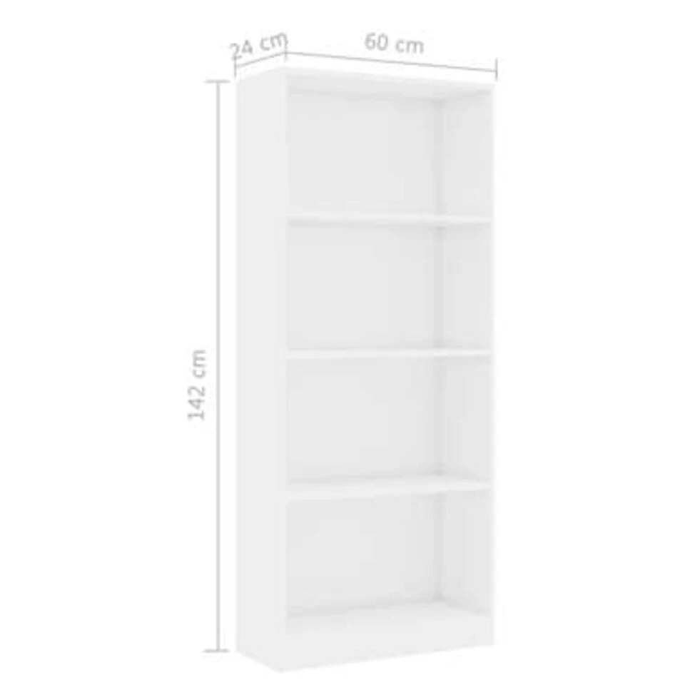 VidaXL Boekenkast 4 Schappen 60x24x142 Cm Bewerkt Hout Hoogglans Wit 6 VidaXL Boekenkast 4 Schappen 60x24x142 Cm Bewerkt Hout Hoogglans Wit - Afbeelding 4