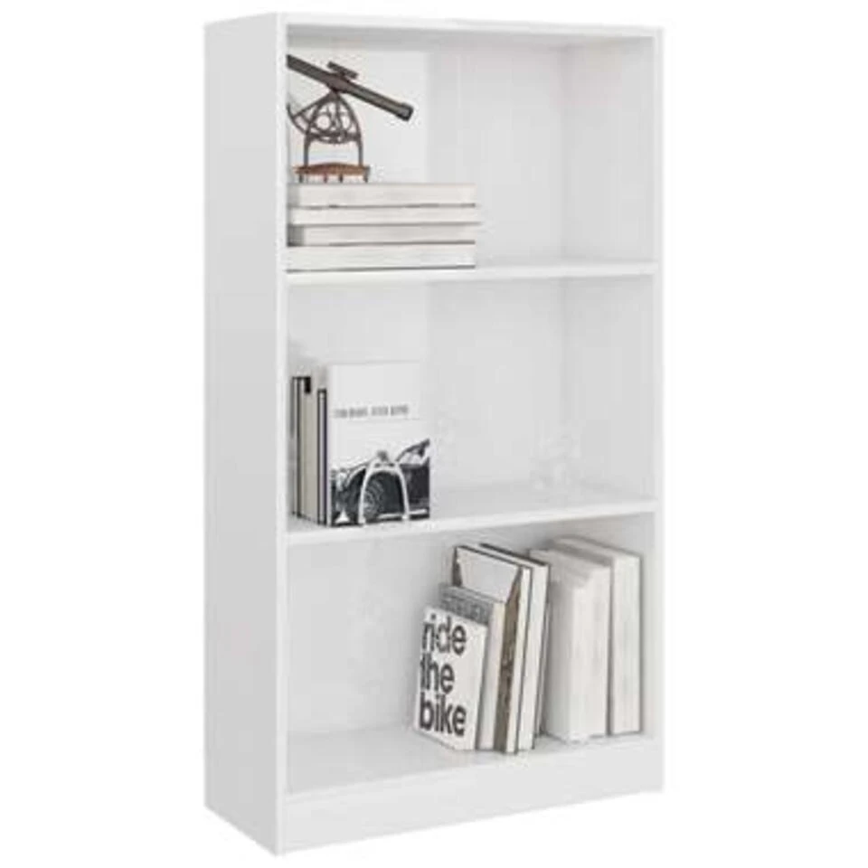 VidaXL Boekenkast 3 Schappen 60x24x109 Cm Bewerkt Hout Hoogglans Wit 5 VidaXL Boekenkast 3 Schappen 60x24x109 Cm Bewerkt Hout Hoogglans Wit - Afbeelding 3