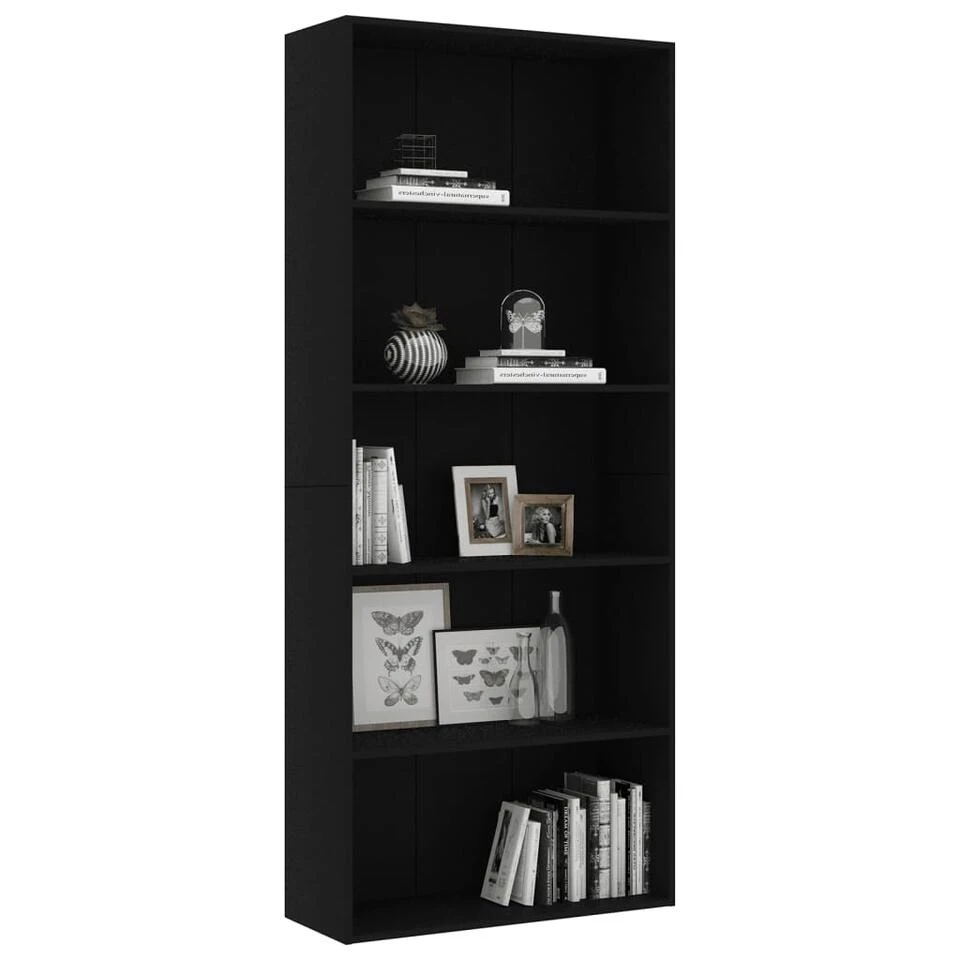 VidaXL Boekenkast Met 5 Schappen 80x30x189 Cm Spaanplaat Zwart 5 VidaXL Boekenkast Met 5 Schappen 80x30x189 Cm Spaanplaat Zwart - Afbeelding 3