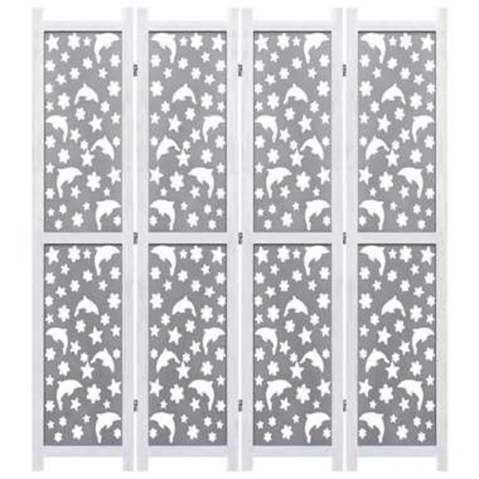 VidaXL Kamerscherm Met 4 Panelen 140x165 Cm Massief Hout Grijs 5 VidaXL Kamerscherm Met 4 Panelen 140x165 Cm Massief Hout Grijs - Afbeelding 3