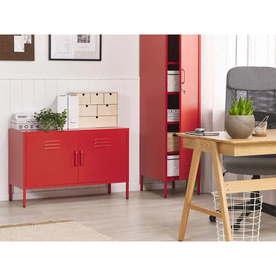 Beliani Kantoorkast URIA - Rood Staal 4 Beliani Kantoorkast URIA - Rood Staal - Afbeelding 2